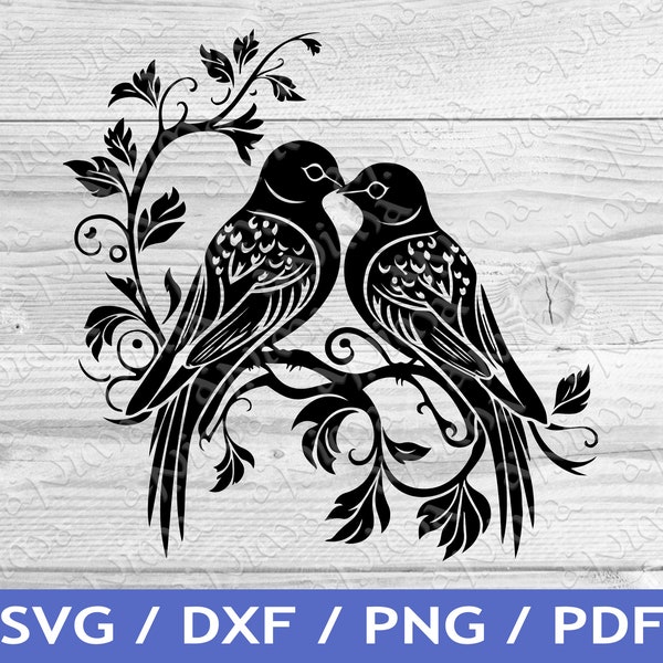 Love Birds SVG Cut Out / Love Birds T-Shirt Design / Bird Vector / Laser File / Sublimation Print / SVG Stencil / Commerciële rechten