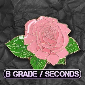 Broche de esmalte rosa grau B/segundos | Broche de lapela floral com glitter | Broche de rosa dourada | Presente romântico para ela | Broche de Dia dos Namorados