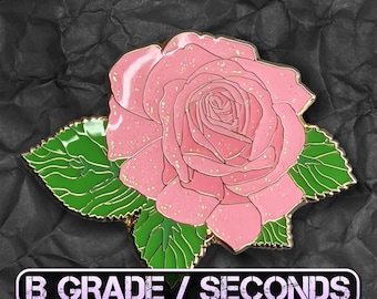 B Grade / Seconds Pink Rose Enamel Pin | Glitter Floral Lapel Pin | Gold Rose Brooch | Romantic Gift for Her | Valentine’s Day Pin