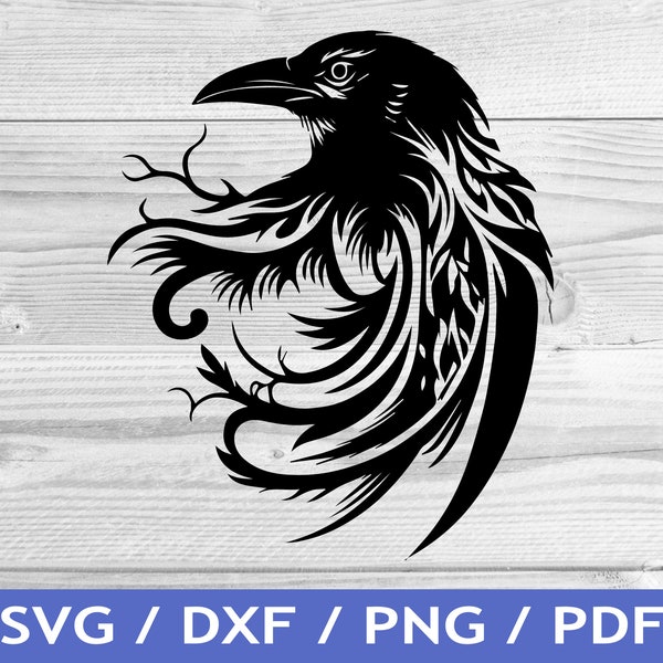 Raven SVG Cut Out / Raven Head Cricut Design / Bird T Shirt Design / Laser File / Sublimation Print / SVG Stencil / Tattoo