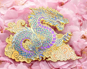 Azure Dragon Pin - Seiryu Hard Enamel Pin, Japanese Mythology Collectible, Sacred Beast Animal Gift for Collectors