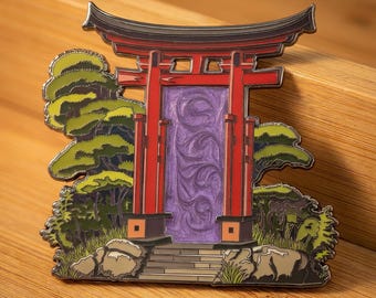 Spirit Gate Enamel Pin | Japanese Torii Gate Brooch Badge, Japanese Bamboo Portal Charm, Patreon Pin Club Design