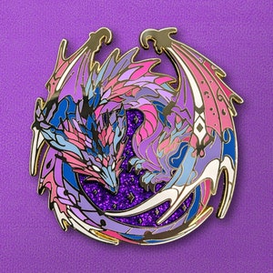 Void Dragon Enamel Pin || Fantasy Glitter Dragon Pin, Collectible Beast Lapel Pin, Gold Metal