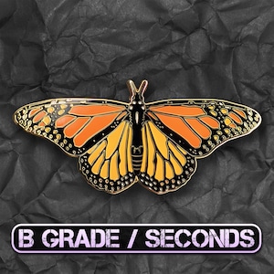 B Grade / Seconds Monarch Butterfly Enamel Pin - Hard Enamel Lapel Pin, Collectible Butterfly Brooch, Gold Metal, Insect Lover Gift