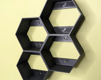 Modernes Sechseck-Wandregal STL-Dateien | 3D druckbare Wanddekoration | Geometrische schwebende Regale | 4 "6" 8" | Mehrere Befestigungsoptionen