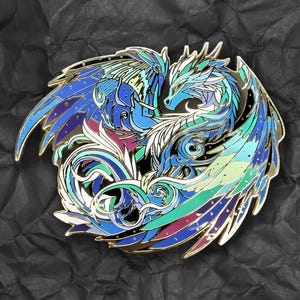 Veloris, The Aurora Dragon Enamel Pin | 3.25&quot; Gold-Plated Hard Enamel Pin | Dragon Aspects Collection, Colorful Dragon, Fantasy Creature Pin