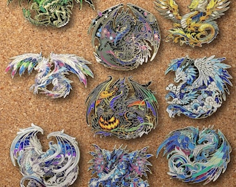 Dragon Aspects Vol.1 Enamel Pins | Gold-Plated Dragon Pins | Sun, Moon, Sky, Prismatic, Plasma, Aurora, Gravity, Decay, Fright