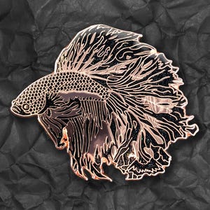Betta Fish Enamel Pin (Copper Eclipse) - Limited Edition 50, Collectible Siamese Fighting Fish Pin, Glittered, Copper Metal, Unique Gift