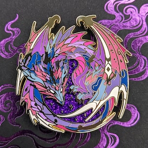 Void Dragon Enamel Pin - Fantasy Glitter Dragon Lapel Pin | Collectible Gold Beast Brooch Badge