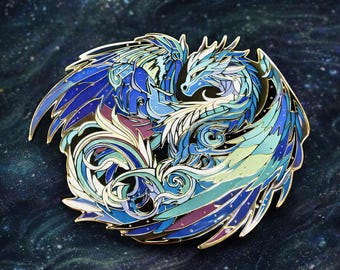Dragon Enamel Pin | Rainbow Dragon Hard Enamel Collectible Pin 3.25 inch | Fantasy Dragon Pin | Veloris, The Aurora Dragon