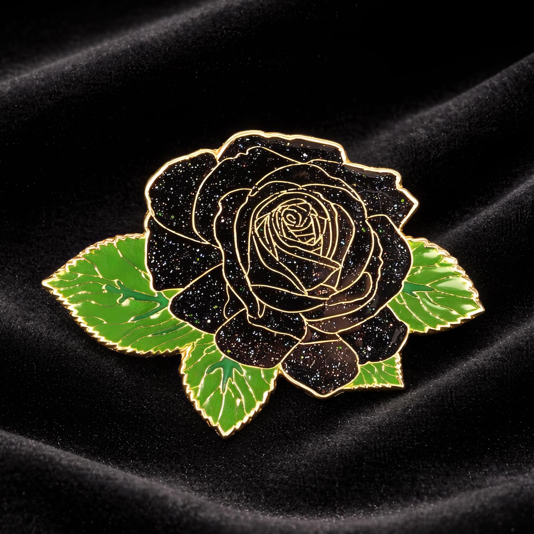 Black Rose Enamel Pin | Glitter Floral Lapel Pin | Gold Rose Brooch ...
