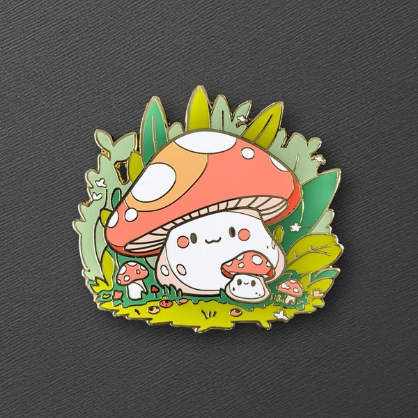 Mushroom Grove Enamel Pin | Collectible Lapel Pin, Maple Story Inspired Toadstool, Happy Kawaii Cute Baby Mushroom Brooch / Badge