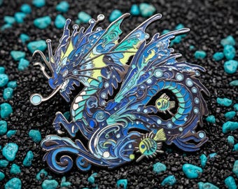 Deep Sea Dragon Enamel Pin | Fantasy Ocean Hard Enamel Lapel Badge | Mythical Creature Gift for Dragon Lover | Pelagion