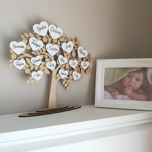 Wooden Family Tree - Laser Cut with Wooden Hearts