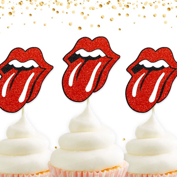 Rock Cupcake Toppers, Lips, Rock & Roll, Tongue, Rolling, Birthday Decor, Party Decor, Rock Party, Wedding Decor, Bachelorette Party