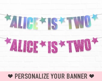 Custom Birthday Banner, Stars Banner, Custom Age, Personalized Glitter Banner, Birthday Decor, Party Decorations, 1st, 2nd, 16th, 21st, 30th