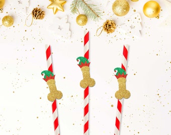 Christmas Penis Straws, Elf Straws, Christmas Elf Decor, Christmas Hen Party, Bachelorette Party, Christmas Decor, Rude Straws, Adult Straws