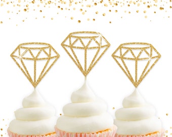 Diamond Cupcake Toppers, Wedding Toppers, Party Decor, Engagement, Bachelorette Party, Hen Party, Bridal Shower, Glitter Toppers, Food Picks