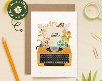 Plantable Flower Seed Paper Card, Birthday Card,Vintage Typewriter, Seed Card, Greeting, Gardening, Eco-friendly, Biodegradable, Wildflowers