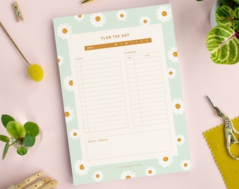 A5 Day Planner, To Do List Notepad, Plan Daily Notepad, Desk Pad, Daily Schedule, Floral Notepad, Daisy, Gardening Gift, Girlboss, New job