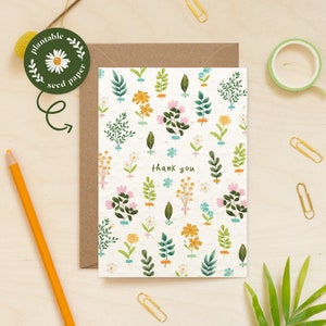 Plantable Dank u Seed Paper Cards, Seed Card, Groet, Tuinieren, Eco-vriendelijk, Biologisch afbreekbaar, Wilde bloemen, Dank u kaart, Bloem kaart