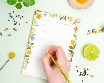 Weekly meal planner A5, 50 tear-off sheets, Shopping list, Magnetic list notepad, Floral Meal Planner, Kitchen organisation, Food organiser