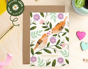 Plantable Valentines day card, Anniversary card, Love birds, Cute anniversary, Eco-friendly, Biodegradable, Wildflowers, Seed Paper Card,