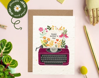 Plantable Mothers day card, Seed Paper Card, Best mum card, Happy Mothers day, Vintage typewriter, Eco-friendly, Biodegradable, Wildflowers