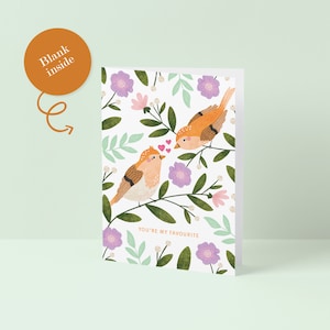 Valentines day card, Anniversary card, Love birds, Palentinescard, Wedding Card, Cute anniversary card, Eco-friendly, Wildflowers, Bird Card