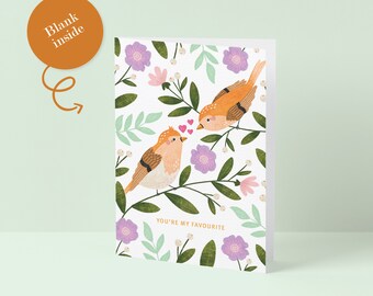 Valentinstagskarte, Jahrestagskarte, Liebesvögel, Palentineskarte, Hochzeitskarte, Niedliche Jubiläumskarte, Umweltfreundlich, Wildblumen, Vogelkarte