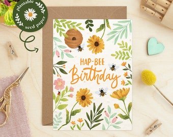 Birthday Card, Plantable Flower Seed Paper Card, Floral birthday card, Seed Card, Eco-friendly, Plantable birthday card, Wildflowers. Bee