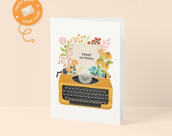 Geburtstagskarte, Vintage Schreibmaschine, Gruß, Gartenarbeit, umweltfreundlich, Premiumpapier, Wildblumen, Typerwiter, Schriftsteller Geburtstagskarte, Autor
