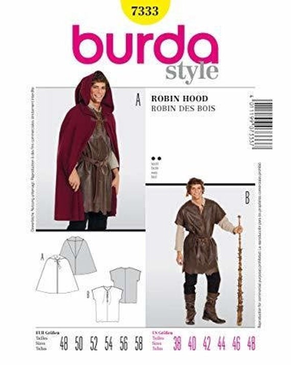 Patrón de costura Burda 7333 capa de disfraz de Robin Hood - Etsy México