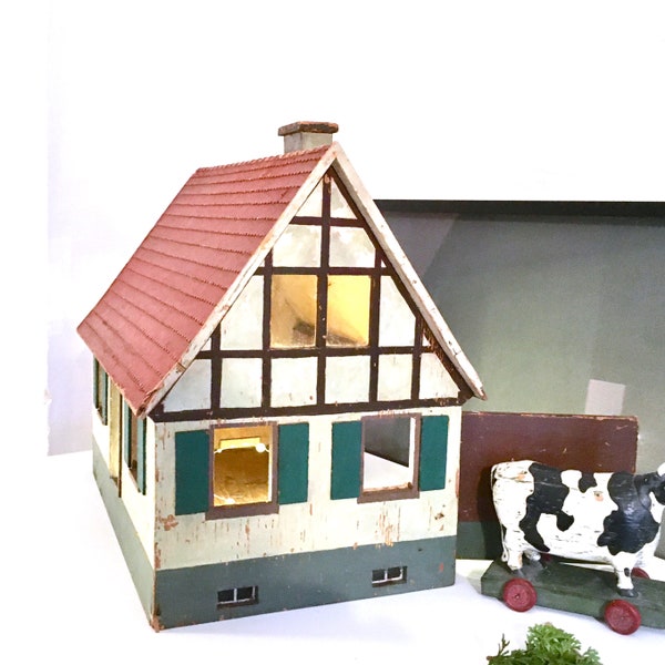 SALE!  Großer Bauernhof Vintage 30er Jahre Spielhaus  DIY Handarbeit Natur Weihnachtsgeschenk Haus Spielhaus