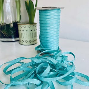 Band  Papprolle mit Band türkis mint  Vintage   Geschenkband 0,7cm breit