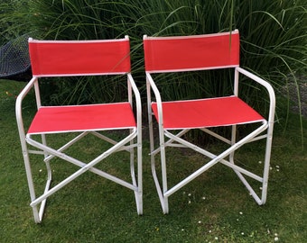 SALE! 2 director's chairs camping chairs 70-80s camping chairs red white vintage holiday beach folding chair