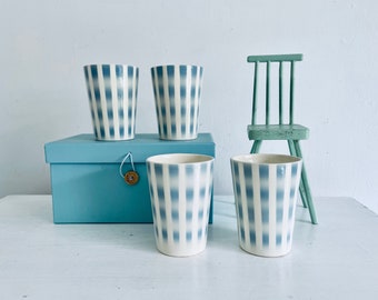 Mid Century 4 ceramic mugs hand painted Pepita 50s vintage cocoa mug cup Germany white blue coffee cup coffee mug