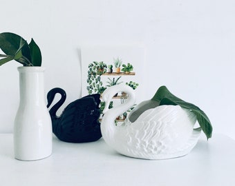 Planter Swan Flowerpot 60s White MidCentury Retro Rockabilly Sixties Flea Market