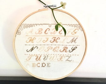 Picture embroidery frame Boho Embroidery embroidered picture frame art letters cross stitch beige natural alphabet embroidery pattern