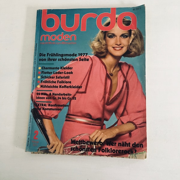 Burda Moden  2 /1977 Zeitschrift Schnittmuster 70er Jahre Retro Rezepte DIY nähen kochen