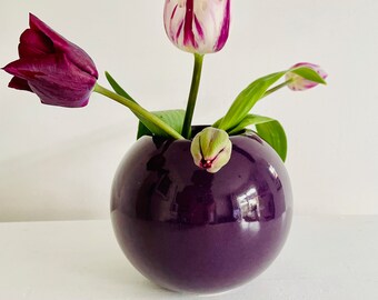 Vase ASA 80-90er Jahre Blumenvase Vintage aubergine  Blumen Sommer Landhaus Kugelvase