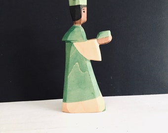 Original OSTHEIMER King green wooden figure marked wooden toy Ostheimer Made in Germany Vintage Christmas