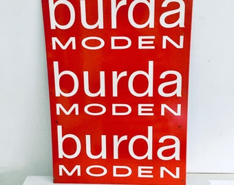 Advertising sign vintage display Burda Moden red 60s Sixties Mid Century