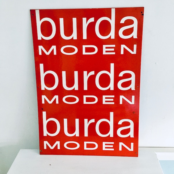 Werbeschild Vintage Aufsteller Burda Moden rot 60er Jahre Sixties Mid Century