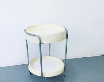 Space age table on wheels white vintage 70s trolley side table minimalist