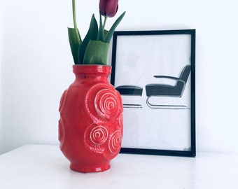 Mid Century Vase BAY 21 cm  60er Jahre Vintage rot  Retro Rockabilly W.-Germany 8420 Keramik Blumenvase