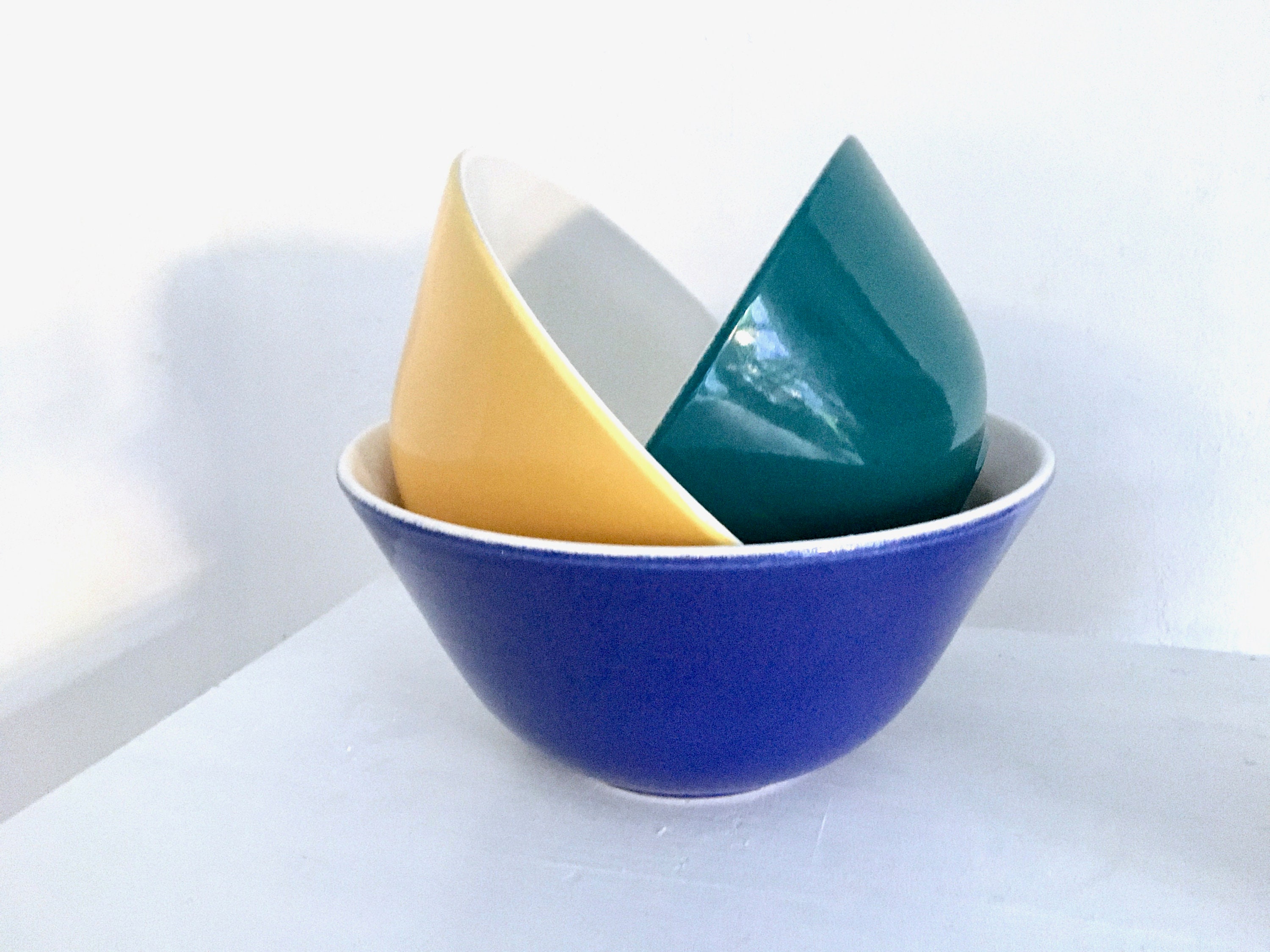 Bowl set bowl set 60s yellow petrol blue Mid Century bowl vintage Rockabilly Memphis style kitchen