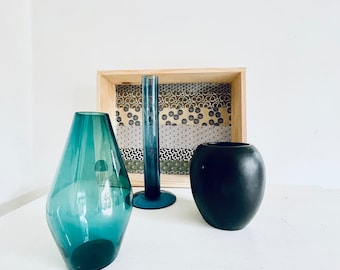 Vase set glass vintage Asa blue black turquoise 50s 60s glass vase Rockabilly Sixties Fifties Mid-century ceramic crystal