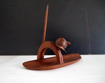 Mid Century Pen Tray Teak Cat Desk Tray Dansk 50-60s Sixties