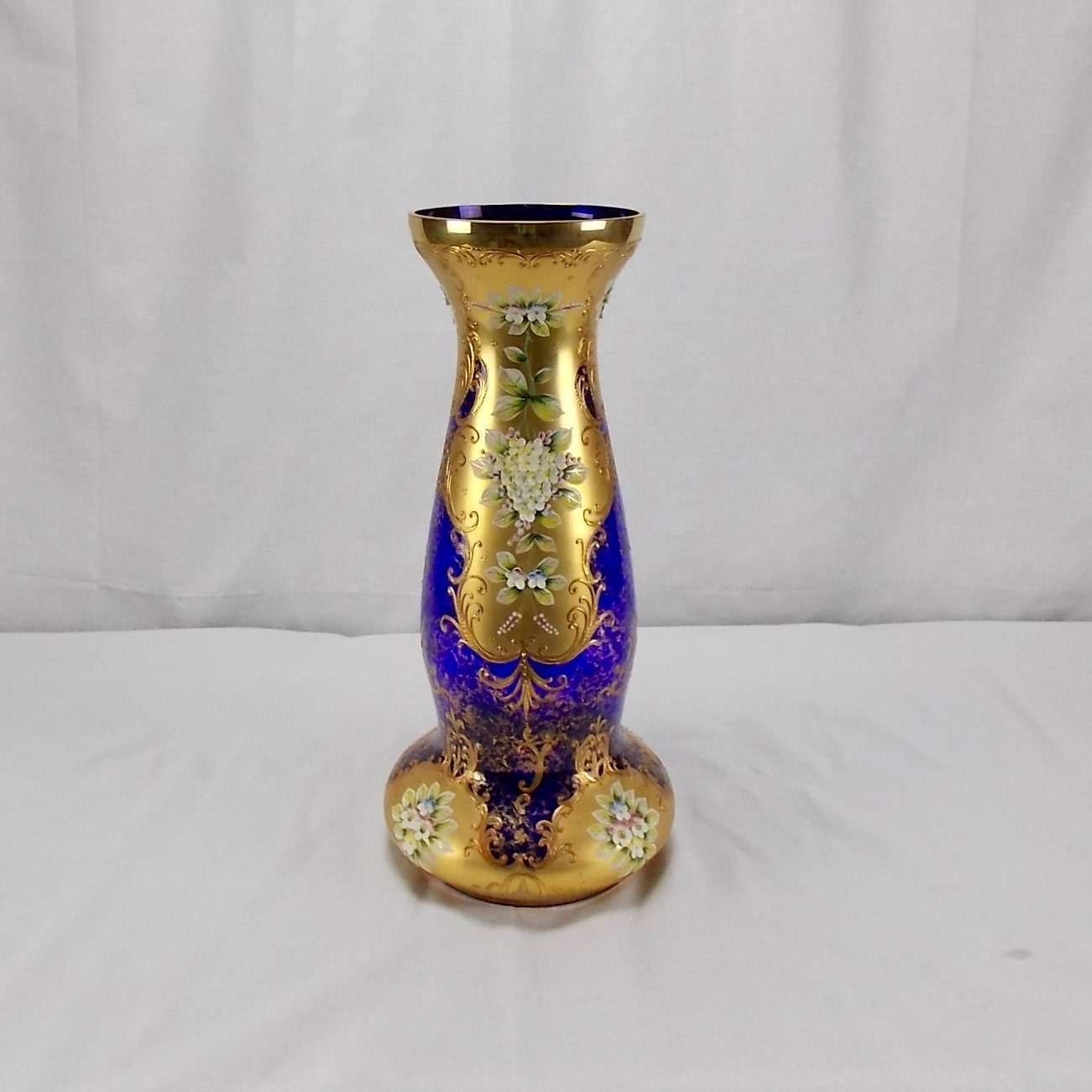 Antique Murano Venetian Cobalt Blue Glass Vase With Gold Gilding